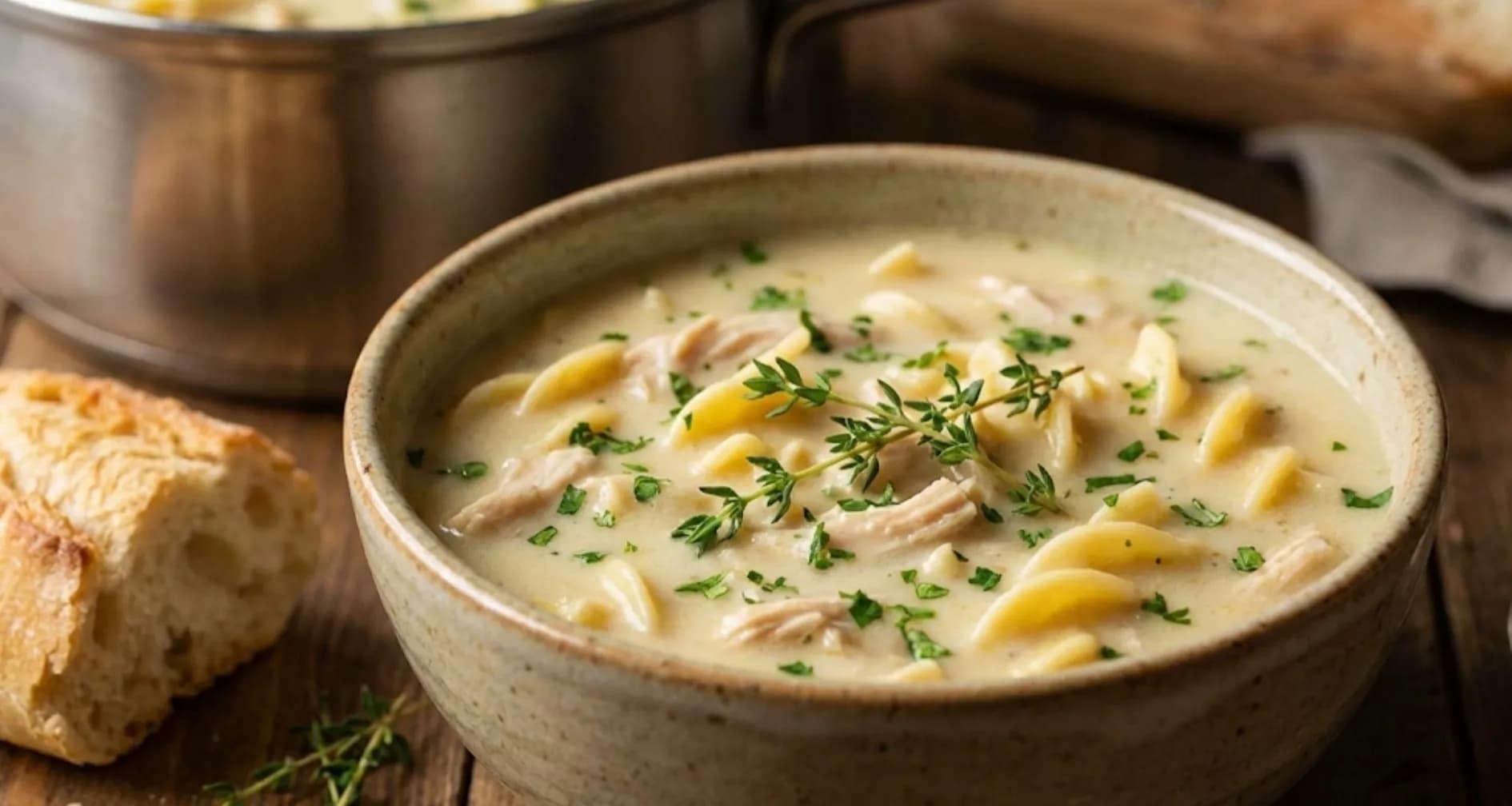 Soupe crémeuse aux nouilles et au poulet